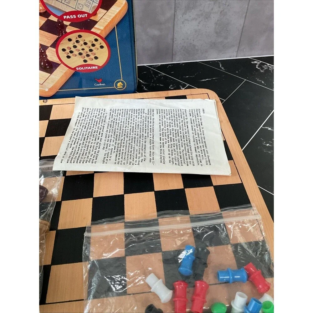 Family 7+ Mancala Game Center 8 Classic Board Games Solid Wood in Tin EUC